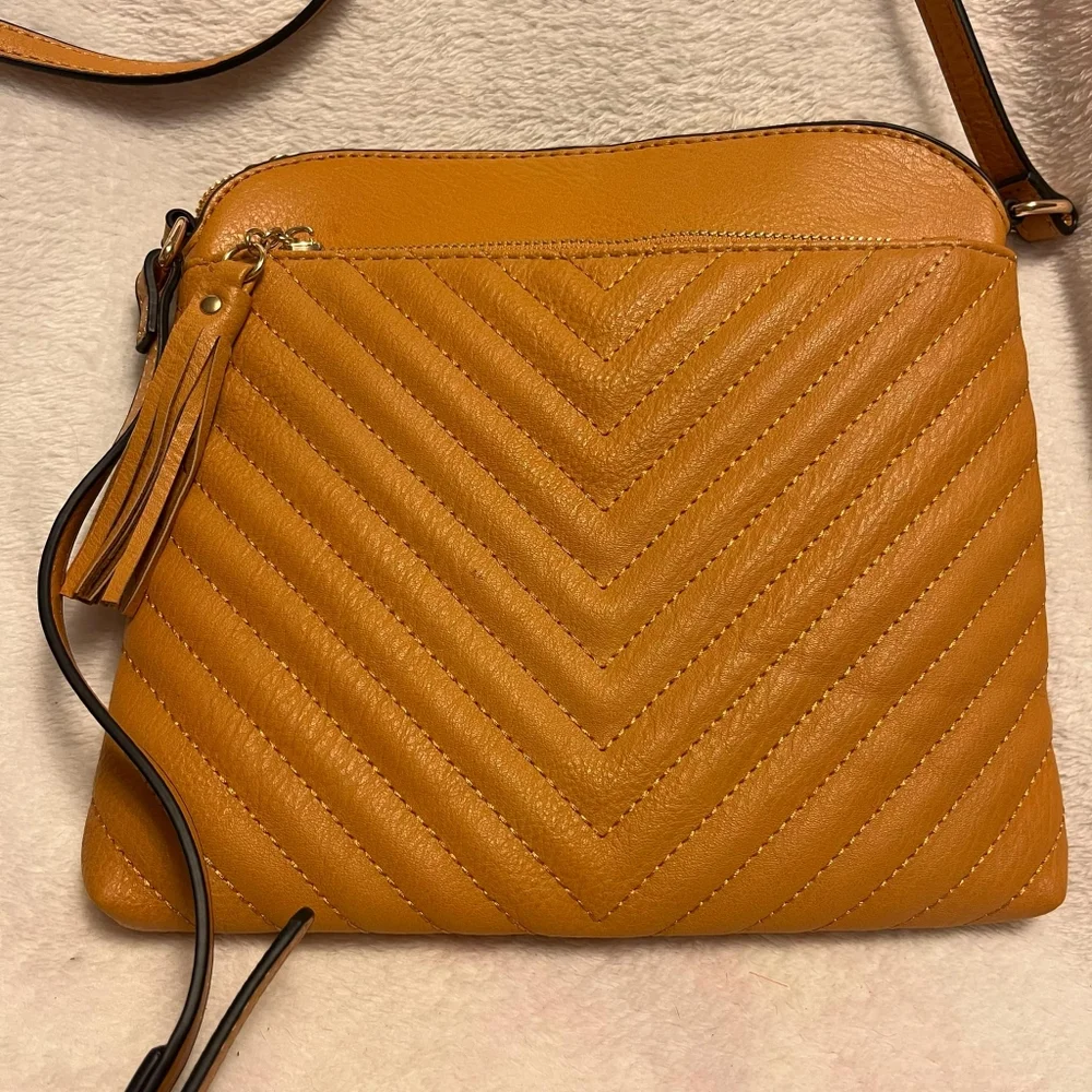 Mustard Yellow Dome Crossbody Bag with Dalmatian Lining